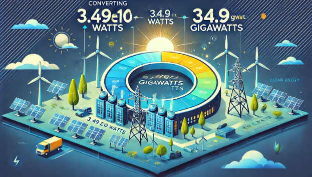 3.49e10 watts to gigawatts